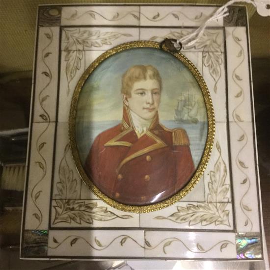 Oval miniature portrait of Nelson, in ivory and shell-decorated frame